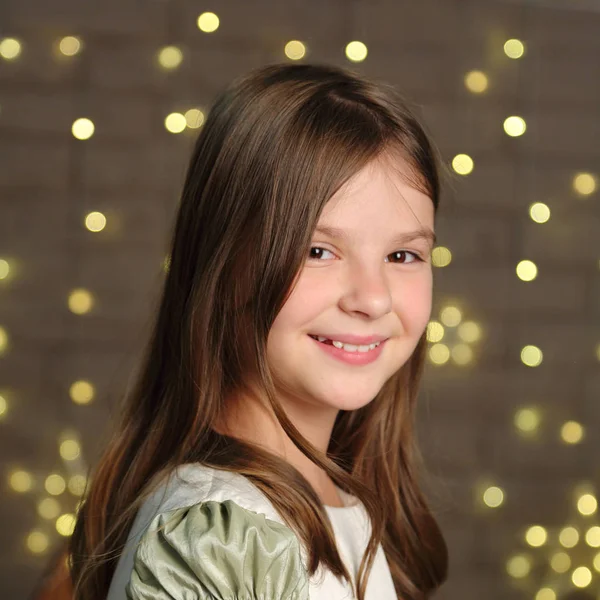Śliczny Kaukaski Mało Portret Dziewczyny Boże Narodzenie — Zdjęcie stockowe