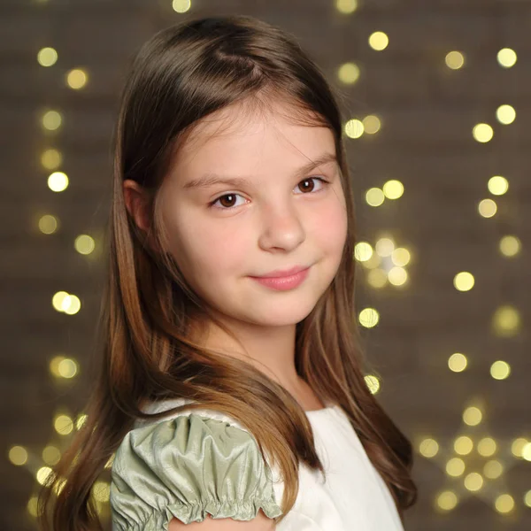 Lovely Caucasiano Pequena Menina Retrato Natal Férias — Fotografia de Stock