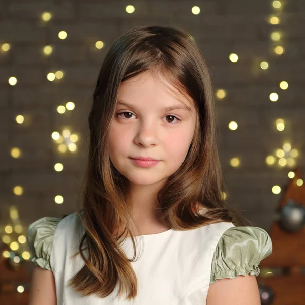 Retrato Menina Adorável Feriado Natal — Fotografia de Stock