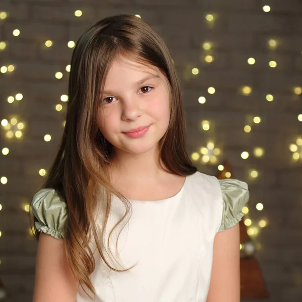 Lovely Caucasiano Pequena Menina Retrato Natal Férias — Fotografia de Stock