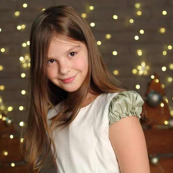 Lovely Caucasiano Pequena Menina Retrato Natal Férias — Fotografia de Stock