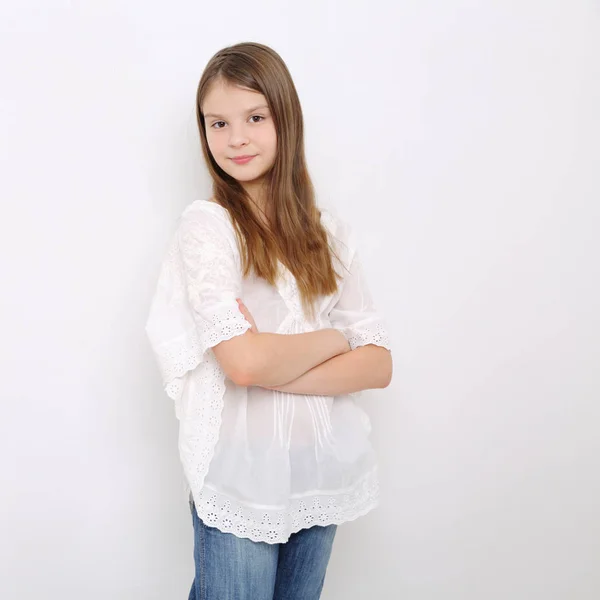 Stúdió Kép Szép Érzelmi Kaukázusi Tini Lány — Stock Fotó