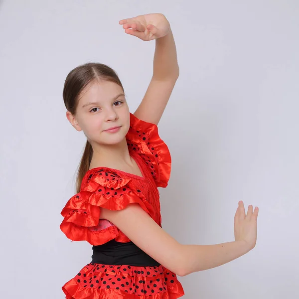 Studio Bild Europeiska Tonåring Flicka Som Flamencodansare Spanska — Stockfoto