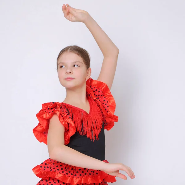 Studio Bild Europeiska Tonåring Flicka Som Flamencodansare Spanska — Stockfoto