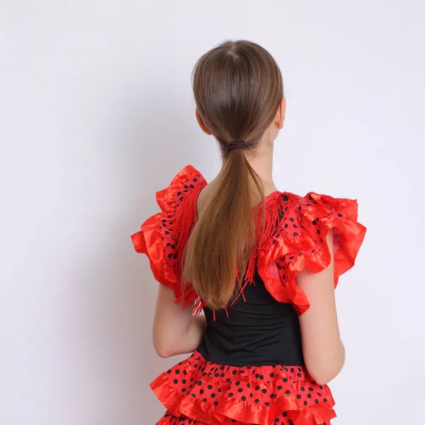 Európai Tini Lány Mint Spanyol Flamenco Táncos Stúdió Képe — Stock Fotó