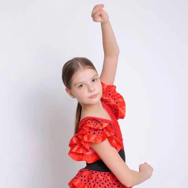 Studio Bild Europeiska Tonåring Flicka Som Flamencodansare Spanska — Stockfoto