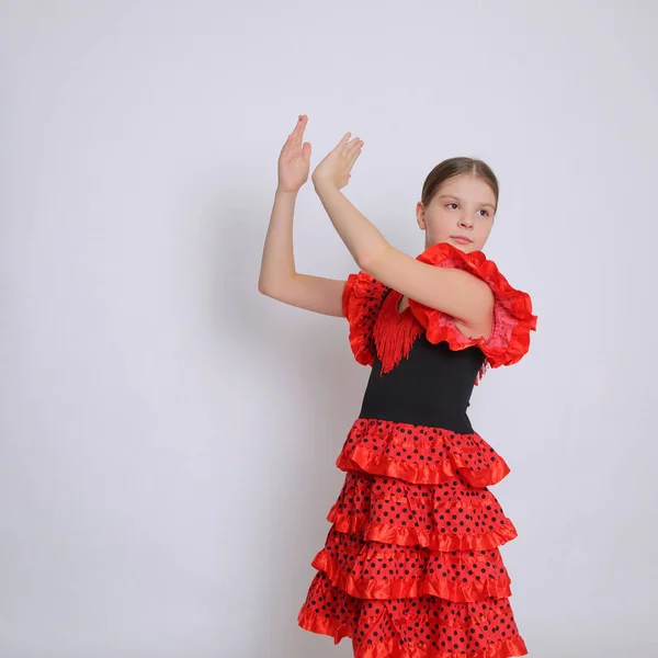 Studio Bild Europeiska Tonåring Flicka Som Flamencodansare Spanska — Stockfoto