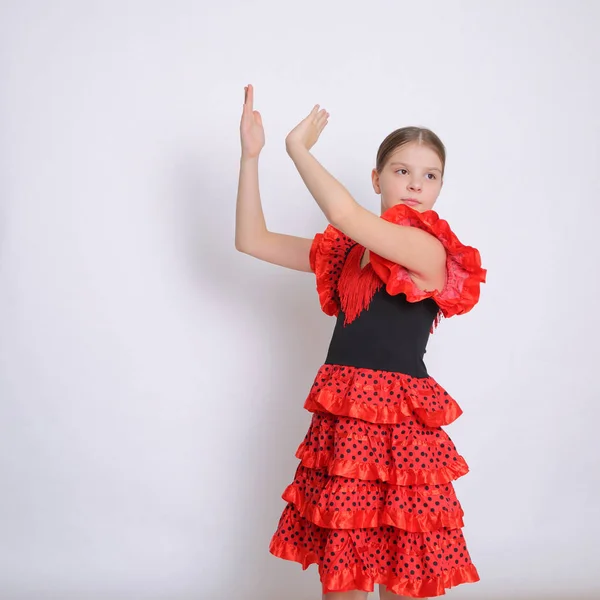 Studio Bild Europeiska Tonåring Flicka Som Flamencodansare Spanska — Stockfoto
