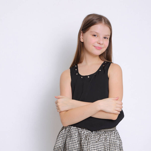 Beautiful studio portrait of european caucasian teen girl