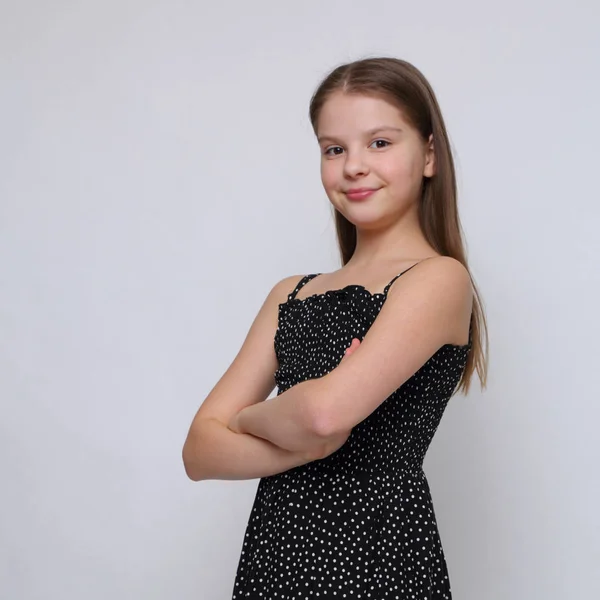 Vackra Studio Porträtt Europeiska Kaukasiska Tonåring Flicka — Stockfoto