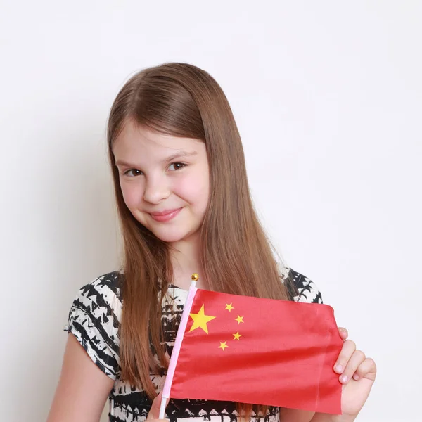 Красивая Маленькая Девочка Флаг Китая — стоковое фото