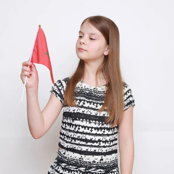 Adorabile Bambina Bandiera Del Marocco — Foto Stock