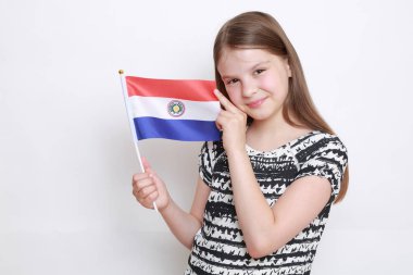 Caucasian girl and flag of Paragua clipart
