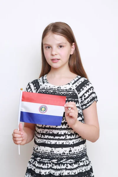 Valkoihoinen Tyttö Lippu Paragua — kuvapankkivalokuva