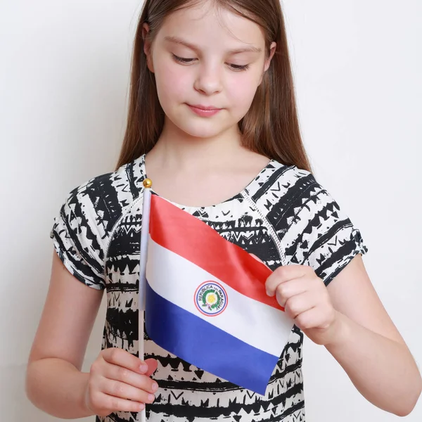 Ragazza Caucasica Bandiera Paragua — Foto Stock