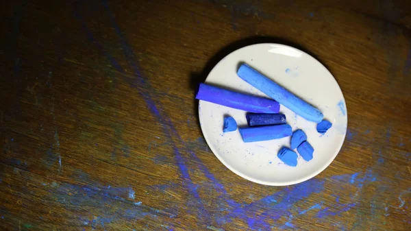 Few Pieces Blue Soft Pastel Chalk Professional Materials Art — Stock Photo, Image
