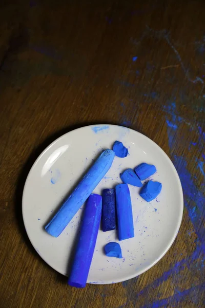 Unas Pocas Piezas Tiza Pastel Suave Azul Materiales Profesionales Para — Foto de Stock
