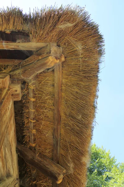 Telhado Palha Casa Madeira Tradicional Polônia — Fotografia de Stock