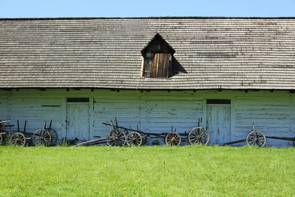 Casas Tradicionales Madera Polonia Casas Antiguas Auténticas Históricas País Edificios —  Fotos de Stock