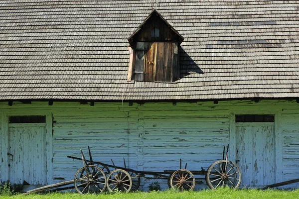 Casas Tradicionales Madera Polonia Casas Antiguas Auténticas Históricas País Edificios —  Fotos de Stock