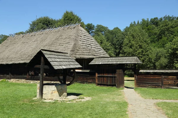 Casas Tradicionales Madera Polonia Casas Antiguas Auténticas Históricas País Edificios — Foto de Stock