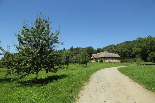 Traditional Wooden Houses Poland Authentic Historic Old Cottages Country Ethnographic — Stock Photo, Image