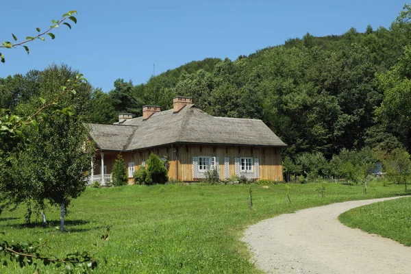 Traditional Wooden Houses Poland Authentic Historic Old Cottages Country Ethnographic — Stock Photo, Image