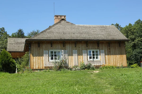 Traditionelle Holzhäuser Polen Authentische Und Historische Alte Bauernhäuser Auf Dem — Stockfoto