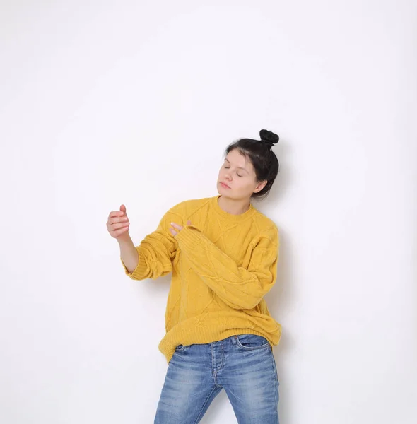 Funny Emotional Caucasian Woman Studio Portrait Joyful Woman Posing Camera — Stock Fotó
