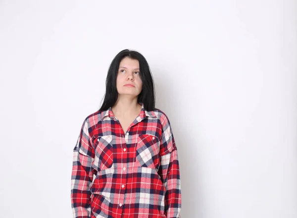 Attractive Caucasian American Woman Red Plaid Shirt Western Style — Stock Photo, Image