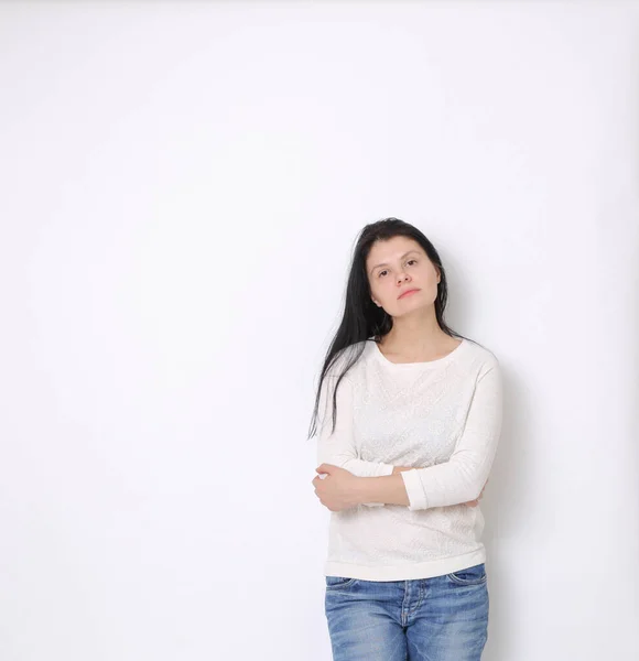 Hermosa Mujer Estudio Retrato Mujer Alegre Posando Cámara —  Fotos de Stock