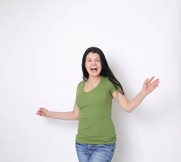 Zabawna Emocjonalna Biała Kobieta Rozmiar Nie Idealną Figurą — Zdjęcie stockowe