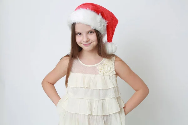 Imagem Estúdio Caucasiano Pequena Menina Santa — Fotografia de Stock