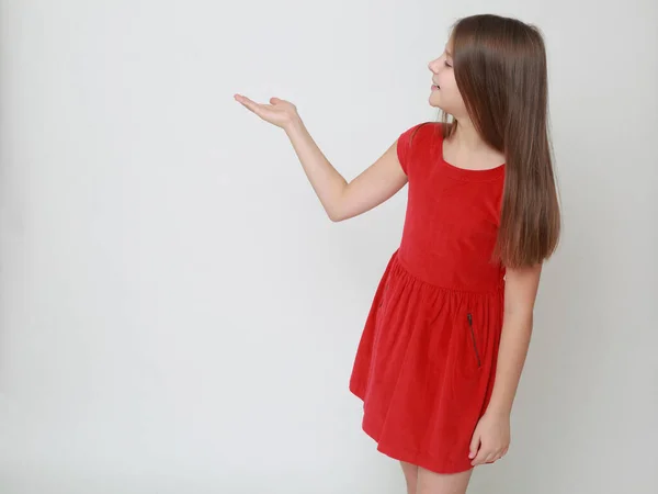 Beautiful Little Girl Point Something — Stock Photo, Image