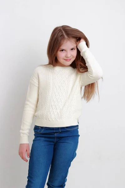 Adorable European Little Girl Posing Camera — Stock Photo, Image