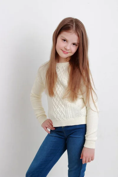 Adorable European Little Girl Posing Camera — Stock Photo, Image