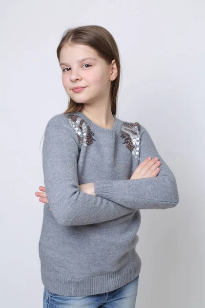 Estúdio Beautirul Retrato Menina Adolescente Caucasiana Europeia — Fotografia de Stock