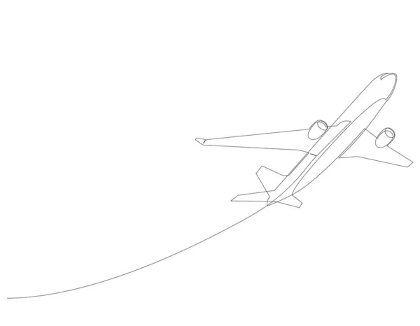 Dessin linéaire d'un objet vectoriel isolé - avion de passagers volant . — Image vectorielle