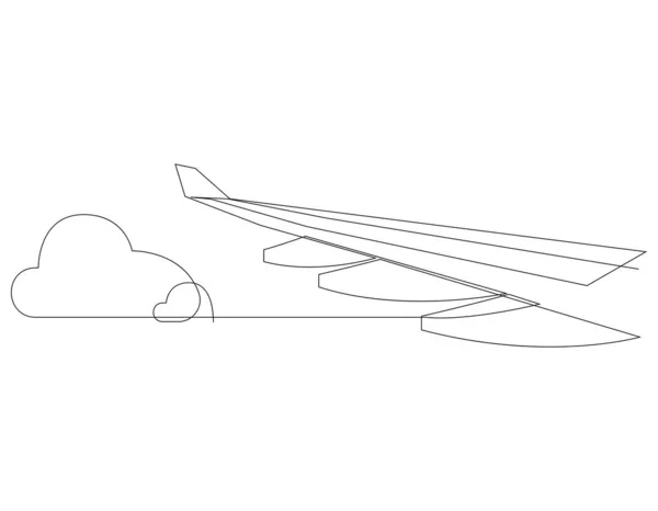 Uçakların ve bulutların kanatları. Tek sıra halinde uçan uçak illüstrasyonu. Beyaz arka planda çok az sayıda uçak kanadı var. Seyahat ve turizm vektör illüstrasyonu — Stok Vektör