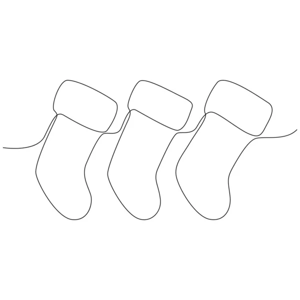 Beautiful continuous line Christmas socks design vector — Stock Vector