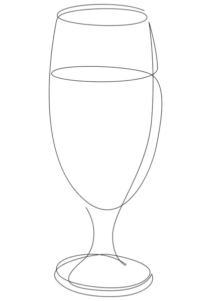 Continuous one line drawing of glass with cocktail, beer or beverage. Half filled glass. Vector illustration — Stock Vector