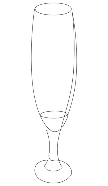 カクテル、ワインまたはシャンパンとガラスの連続的な1行の図面。ほとんど空のガラス。ベクターイラスト — ストックベクタ