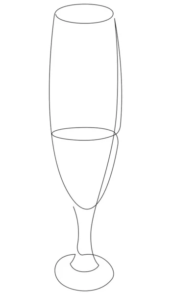 カクテル、ワインまたはシャンパンとガラスの連続的な1行の図面。半充填ガラスだベクターイラスト — ストックベクタ