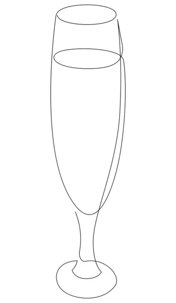 カクテル、ワインまたはシャンパンとガラスの連続的な1行の図面。満杯のガラスベクターイラスト — ストックベクタ
