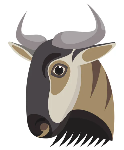 Blaues Gnus-Porträt in einzigartigem, einfachen Cartoon-Stil. Kopf der Gnus. isoliertes Symbol für Ihr Design — Stockvektor