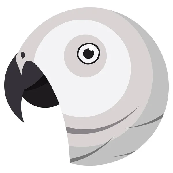 Retrato de papagaio cinza africano feito em estilo cartoon simples único. Cabeça de papagaio. Ícone ou logotipo estilizado artístico isolado para o seu design —  Vetores de Stock