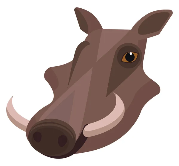 Retrato Warthog feito em estilo cartoon simples único. Cabeça de porco ou porco com presas. Ícone isolado para o seu design — Vetor de Stock