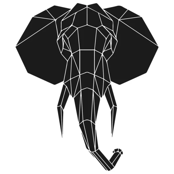 Der schwarze geometrische Elefantenkopf. polygonales abstraktes Tier aus Afrika. — Stockvektor