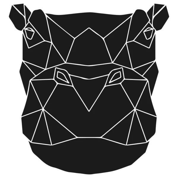 Der schwarze geometrische Kopf des Nilpferdes. Nilpferd polygonal abstraktes Tier aus Afrika — Stockvektor