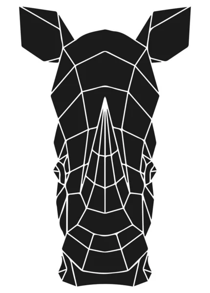 犀牛的黑色几何头。 Rhinoceros非洲多角形抽象动物 — 图库矢量图片